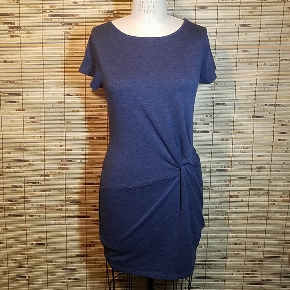 Blue T Shirt Knot Front Dress Medium